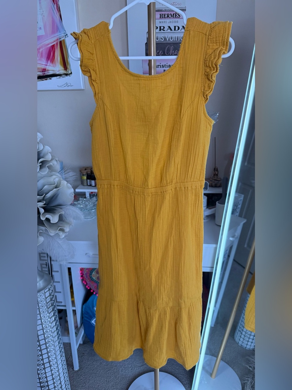 Madison Grey Mustard Textured Scoop Neck Dress